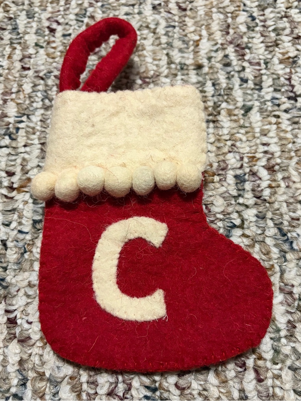 Ashland 4” Mini Wool Monogram Stocking Red Letter "C”